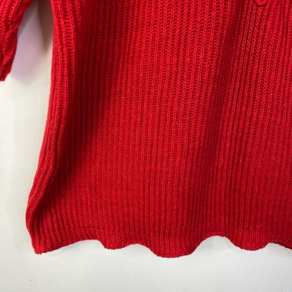 Vintage 70s Ribbed Knit Fitted Sweater 3/4 Sleeves Cherry Red Pocket M - Picture 4 of 12